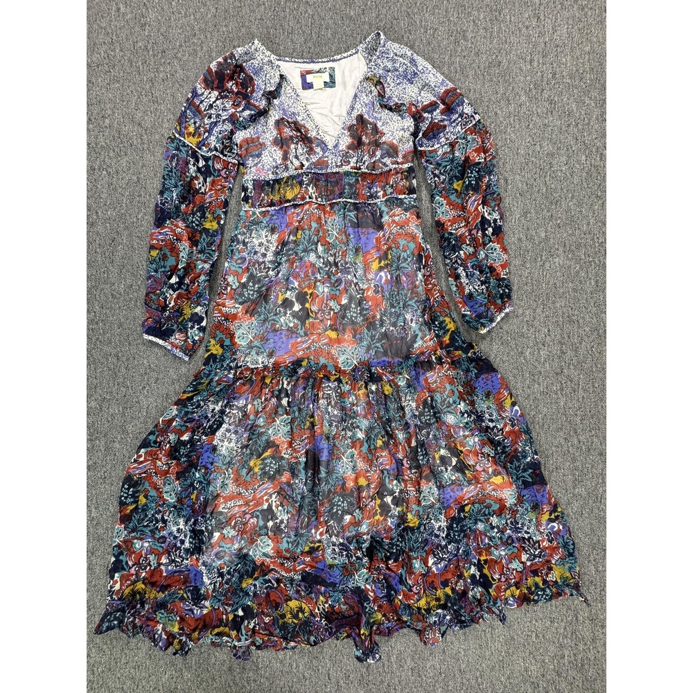 Maeve Anthropologie Dress Womens 4 Boho Floral Tiered Hem Annabella Maxi Peasant